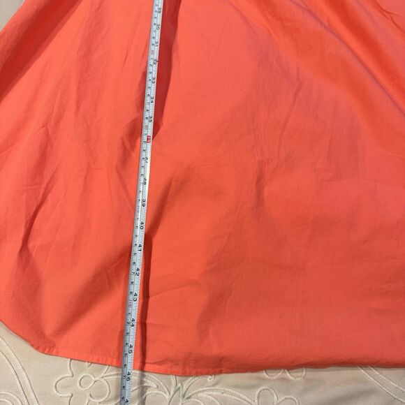 The Drop Tie Front Puff Sleeve Midi Dress Orange Cutout Waist Size XL Cotton - Picture 10 of 10